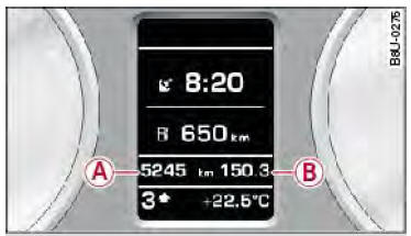 Audi Q3. Abb. 6 Kombiinstrument: Kilometerzähler bei Fahrzeugen ohne Fahrerinformationssystem