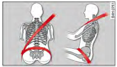Audi Q3. Abb. 148 Gurtbandverlauf des Schulter-/Beckengurts