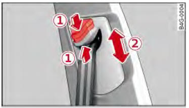 Audi Q3. Abb. 150 Gurthöheneinstellung für die Vordersitze - Umlenkbeschlag