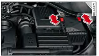 Audi Q3. Abb. 205 Motorraum: Sicherungsdeckel entriegeln
