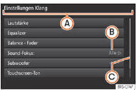 Seat Ateca. Abb. 162 Anzeige einiger der Funktionsflächen auf dem Bildschirm.