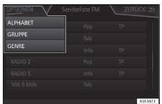 Seat Ateca. Abb. 181 Prinzipdarstellung: Menü der Senderliste FM