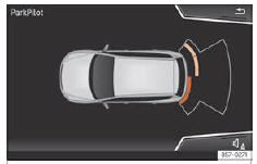 Seat Ateca. Abb. 293 Anzeige der Parkhilfe auf dem Bildschirm des Easy Connect Systems