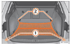 Seat Ateca. Abb. 139 Im Gepäckraum: flach eingehängtes Gepäckraumnetz