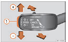 Seat Ateca. Abb. 255 Links an der Lenksäule: Tasten zur Bedienung des Geschwindigkeitsbegrenzers