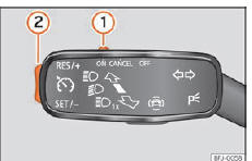 Seat Ateca. Abb. 252 Am Blinkerhebel: Bedienelemente zur Bedienung der GRA