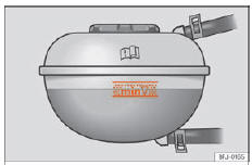 Seat Ateca. Abb. 313 Im Motorraum: Markierung an dem Motorkühlmittelausgleichsbehälter.