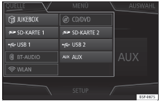 Seat Ateca. Abb. 188 Modus MEDIEN: Medienquelle wechseln.