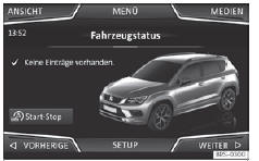 Seat Ateca. Abb. 84 Easy Connect: Menü Fahrzeug.