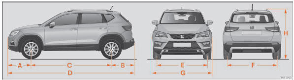 Seat Ateca. Abb. 323 Abmessungen