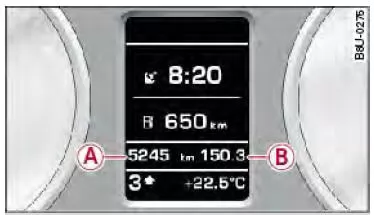 Audi Q3. Abb. 6 Kombiinstrument: Kilometerzähler bei Fahrzeugen ohne Fahrerinformationssystem