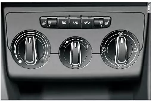 Audi Q3. Abb. 79 Bedienelemente der Heizungs-/Belüftungsanlage bzw. manuellen Klimaanlage