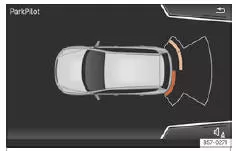 Seat Ateca. Abb. 293 Anzeige der Parkhilfe auf dem Bildschirm des Easy Connect Systems