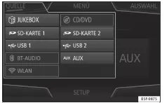 Seat Ateca. Abb. 188 Modus MEDIEN: Medienquelle wechseln.